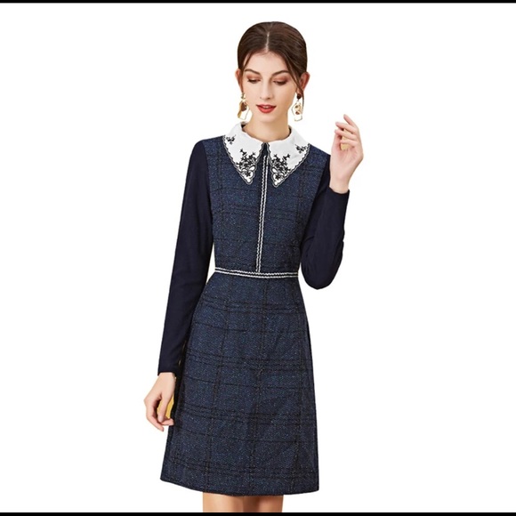 🌺 NEW Vintage French Style A-Line Wool Dress - Picture 5 of 7